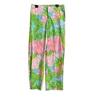 Lilly Pulitzer Floral Tropical Print Straight Leg Pants Pink Green Blue Size 0